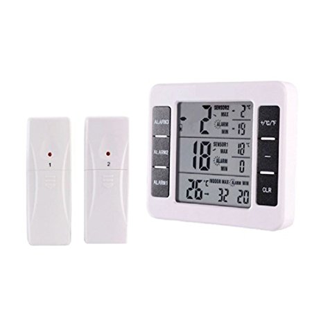 ZTKEN Refrigerator Thermometer Wireless Digital Freezer Thermometer with 2PCS Wireless Sensors with Audible Alarm for Indoor Outdoor Thermometer (Battery not Included)