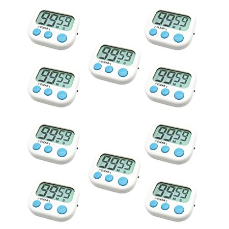 10 Pack Digital Kitchen Timer Magnetic Back Big LCD Display Loud Alarm Minute Second Count Up Countdown With ON/OFF Switch For Kitchen, Homework, Exercise, Game(10 White)