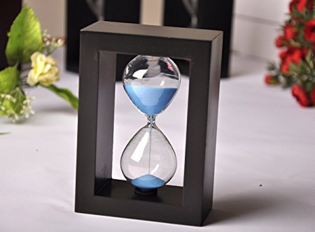 Fashion Hourglass Sand Timer 30 Minute Wood Sand Timer for Kitchen, Office, School and Decorative Use - Finish with Real Beach Blue Sand