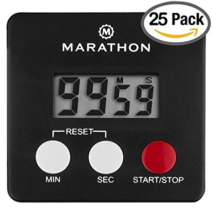 MARATHON TI080006BK-25PK Digital Kitchen Timer with Big Digits, Loud Alarm, Magnetic Back with Clip and Stand-Black, Batteries Included