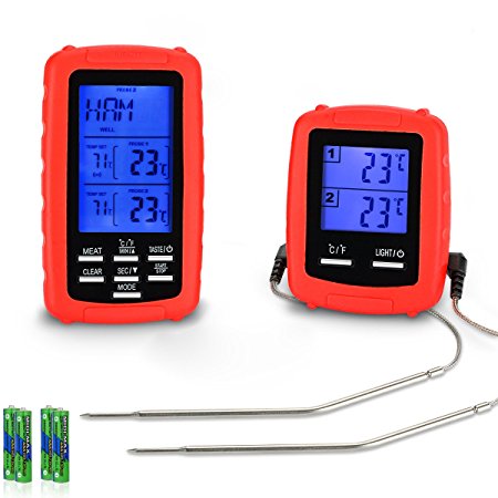 EAAGD Wireless Remote Digital Cooking Meat Thermometer with 3 Probes,for Grilling Oven Kitchen Smoker BBQ Grill Thermometer with 4pcs AAA Battery (Red)