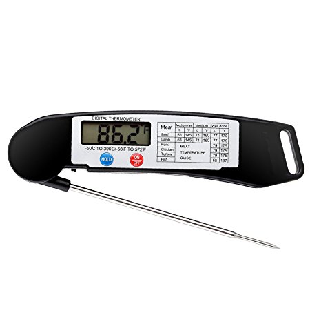 Fyoung Digital Meat Thermometer, Internal Cooking/BBQ Meat Thermometer with Long Probe, Hang Hole &Cooking Guide (Black)