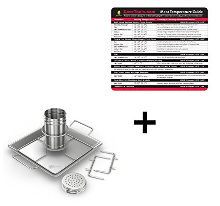 Temperature Guide (lg) + Beer Can Chicken Roaster Rack - INCLUDES 4 VEGETABLE SPIKES - Stainless Steel Vertical BBQ Roasting Holder - Dishwasher Safe Barbecue Stand & Extra Deep Drip Pan