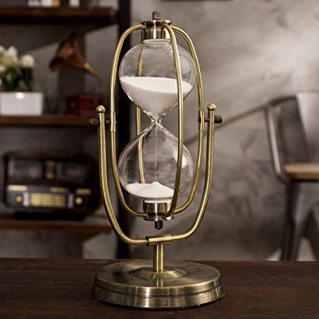 MyGift 12-Inch Brass-Tone Metal Rotating Hourglass Sand Timer, 60-Minutes