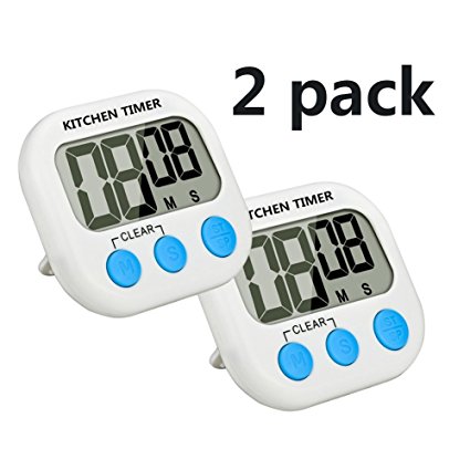 Asunflower Digital Kitchen Timer with Big Digits Countdown Timer Magnetic Stand Hook Cooking Clock Random Colour Set of 2