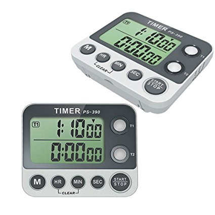 Asunflower Dual Digital Kitchen Timer Up to 100 Hours Traceable Flash LED Digital Cooking Clock Adjustable Alarm Set of 2