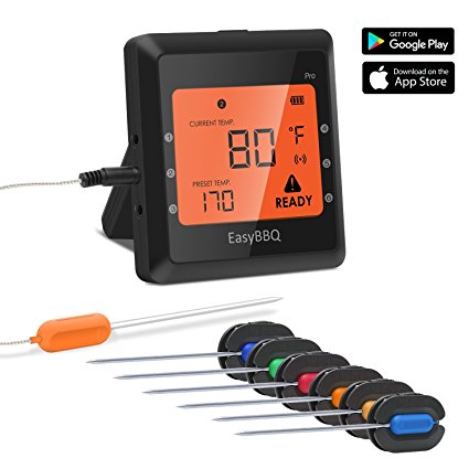 Meat thermometer, Silipower Wireless Digital Cooking Thermometer Instant Read, with 6 Probes for Grill Smoker Kitchen BBQ