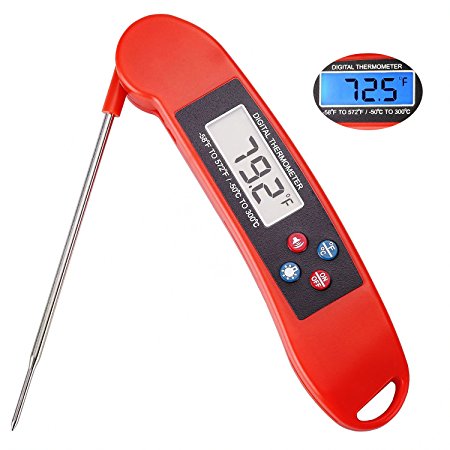 Semlos Upgraded Talking Digital Cooking Thermometer MeatThermometer with Instant Read/Long Probe and LCD Screen for Kitchen Cooking/BBQ/Milk/Thanksgiving turkey(Red)