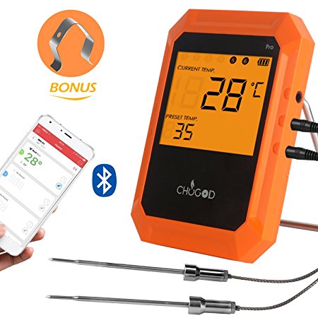 BBQ Meat Thermometer, Bluetooth Remote Thermometer, Wireless Digital Cooking Thermometer with 6 Probe Port for Smoker Grilling Oven Kitchen, iPhone & Android Phone Supported By Uvistare