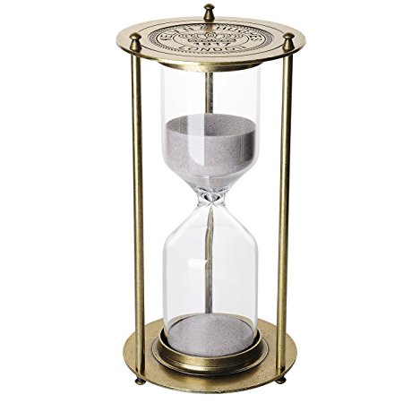 『60 Minutes 』Metal Hourglass Glass Timer Christmas Gift, BNEST Sandglass Vintage Home Decor Sand Glass Timer One Hour Glass Hourglass Sand Timer For Office Study Bedroom Living Room (Antique golden)