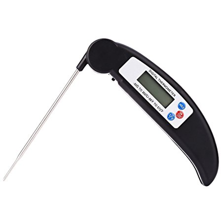 InTeching FDT-90 Kitchen Food Digital Accurate Thermometer with Stainless Steel Probe LCD Reading for Barbecue Grill Meat Turkey Beef Cheese Water Milk (Black)