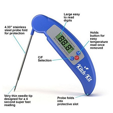 Digital Electronic Fast Accurate Kitch Kit Meat Thermometer Temperature Reading Display for BBQ, Cooking, Baking and Fluids with Celsius or Fahrenheit Modes