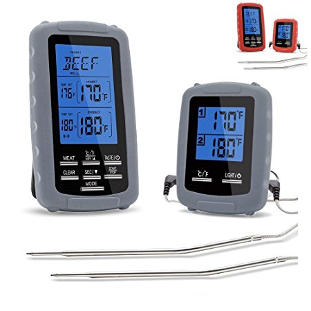 The Premium Chef Wireless Grill Thermometer with Dual Probe for Smoker, Countdown Timer, and Personalized Taste Settings (Grey)