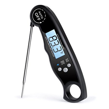 Rophie Digital Instant Read Food Thermometer Cooking Thermometer Meat Thermometer Kitchen Thermometer with Backlit LCD /Folding Probe for Easter, BBQ, Oven, Grill，Kitchen Candy, Meat Cooking (Black)