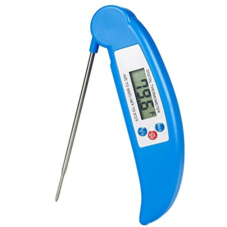 Sissiangle Digital Cooking Thermometer Instant Read Meat Thermometer, With Collapsible Ultra Fast Digital Kitchen Probe and LCD Screen for BBQ, Grilling Smoker, Candy, Cake, Pie, Oil, Milk (Blue)