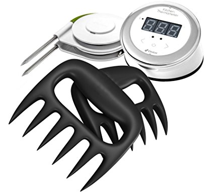 iDevices Kitchen Bluetooth Thermometer - White - Compatible with IOS or Android with 2 Meat Handler Bear Claw Style Forks