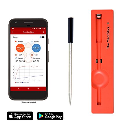 TRUE Wireless Meat Thermometer for BBQ, Grill, Oven, Smoker, Sous Vide - The MeatStick - Cook perfect meat via Bluetooth for iOS and Android