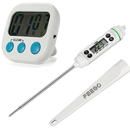 Two Package Include Professional Digital Food Cookings Thermometer and Electronic Memory Kitchen Timer for BBQ,Milk,Steak,Cooking