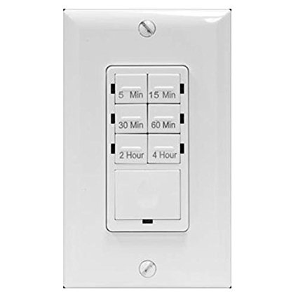 GE Push Button In-Wall Digital Countdown Timer, 5/15/30 Minutes, 1/2/4 Hour Presets, On/Off, NO Neutral Wire Required, for Lights, Exhaust Fans, and Heaters, Décor Wall Plate Included, 15318