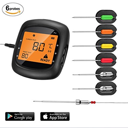 Wireless Meat Thermometer for Grill Smoker, Aidmax Pro05, Digital Cooking Meat Thermometer Bluetooth Wireless BBQ Thermometer with 6 Probes Dual Probes Food Thermometer for Smoker Oven Grill Kitchen