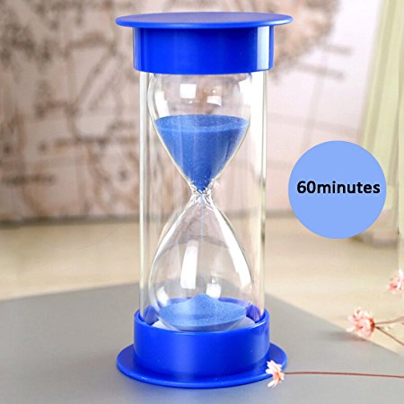 Sand Timer with Protective Covering, AblueA 60 Minutes Plastic Sand Clock Timing Hourglass (Blue Caps and Blue Sand)